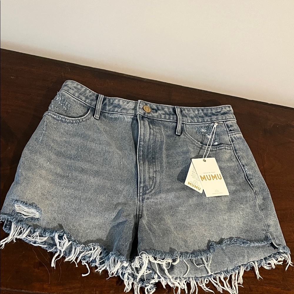 Show Me Your MuMu Distressed Blue Jean Shorts